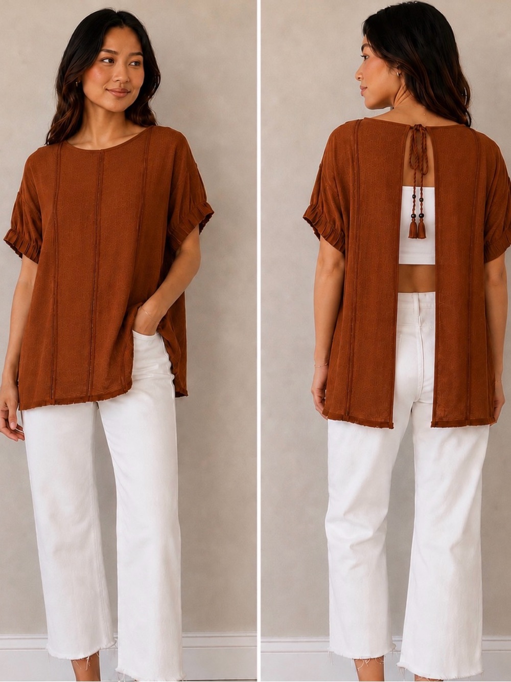 Free People Rust Brown Open-Back Tunic Top - Size M
